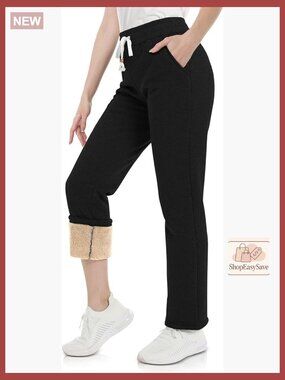 Sherpa Lined Sweatpants with Pockets Warm Thick Fleece Winter Casual Lounge